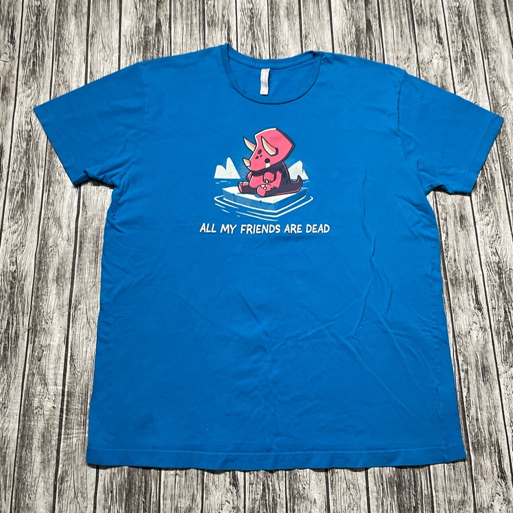 Men’s XL Blue Triceratops Dinosaur Graphic Shirt All My Friends Are Dead GUC